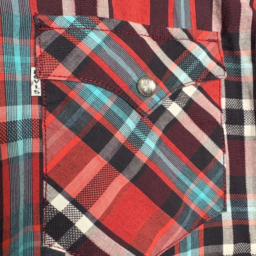 Levi Strauss & Co Mens Sz XL Shirt Pearl Snap Plaid Short Sleeve Western - Picture 3 of 7